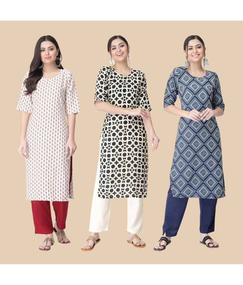     			1 Stop Fashion - Multicolor Crepe Women's Straight Kurti ( Pack of 3 )