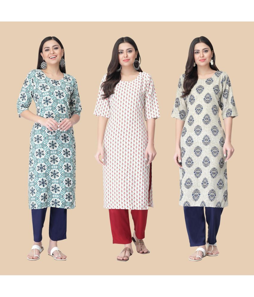     			1 Stop Fashion - Multicolor Crepe Women's Straight Kurti ( Pack of 3 )