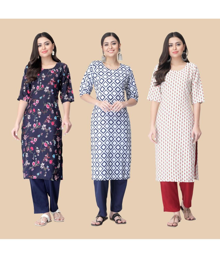     			1 Stop Fashion - Multicolor Crepe Women's Straight Kurti ( Pack of 3 )