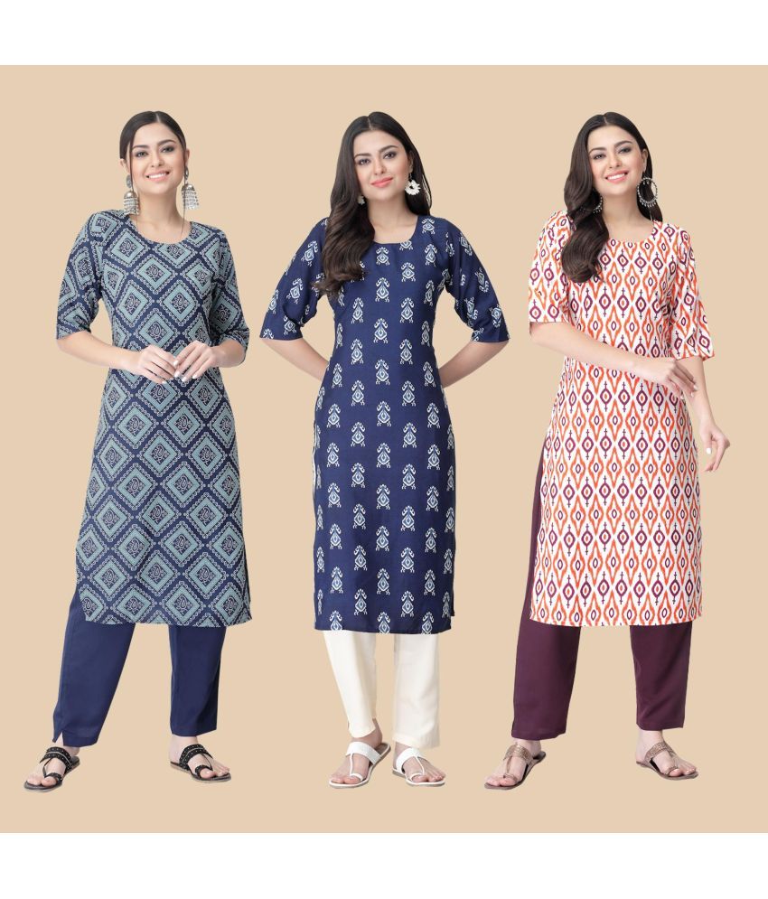     			1 Stop Fashion - Multicolor Crepe Women's Straight Kurti ( Pack of 3 )