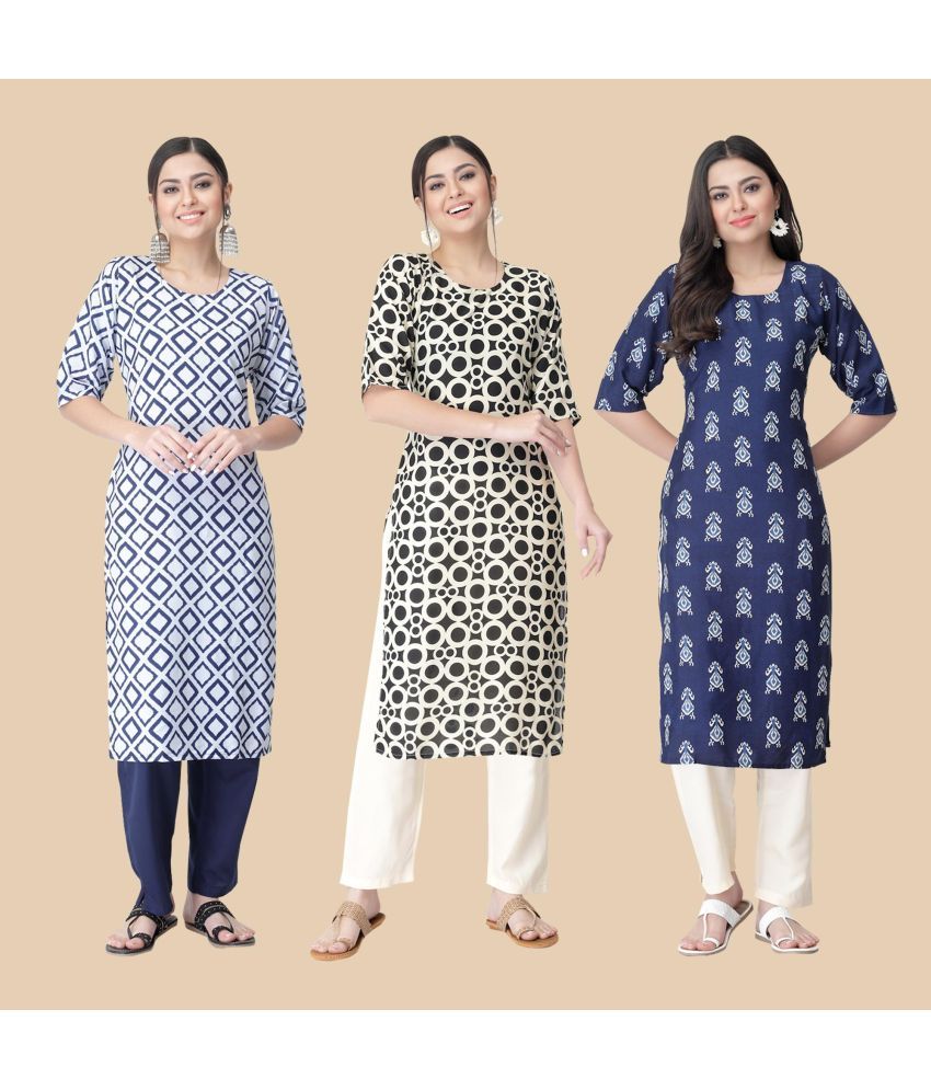     			1 Stop Fashion - Multicolor Crepe Women's Straight Kurti ( Pack of 3 )