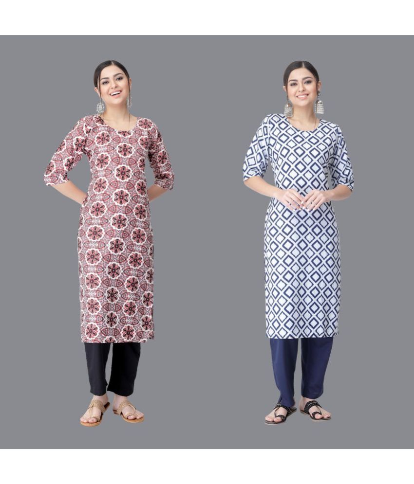     			Etnicbasket - Multicolor Crepe Women's Straight Kurti ( Pack of 2 )