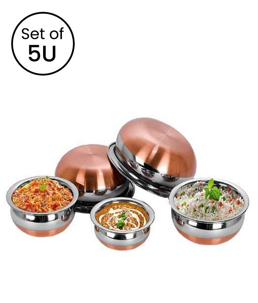     			HOMETALES 5 Pcs Copper Bottom Serving Handi Set (500ml , 750ml, 1000ml, 1350ml & 1900ml)