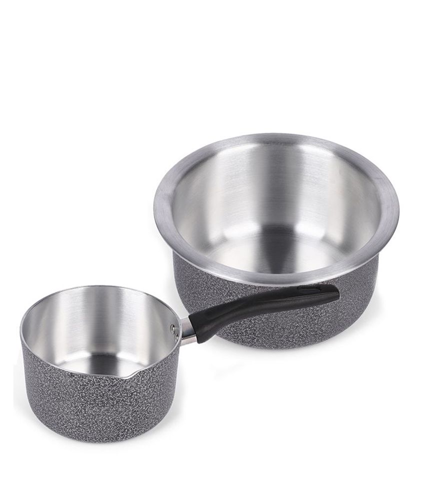     			HOMETALES Aluminium Cookware Set of 2 (15cm Saucepan - 1000ml / 20cm Tope [Patila] - 2200ml), Hammertone finish