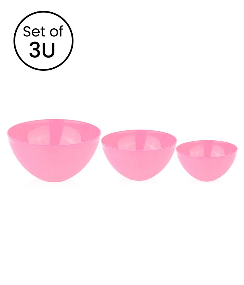     			HOMETALES Multipurpose Plastic Mixing Bowl 2000ml, 1350ml, 850ml- Pink (3U)