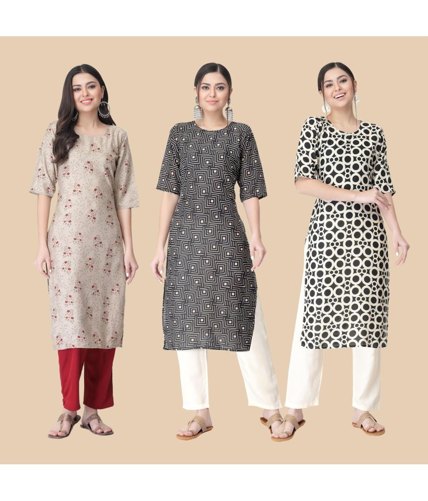     			1 Stop Fashion - Multicolor Crepe Women's Straight Kurti ( Pack of 3 )