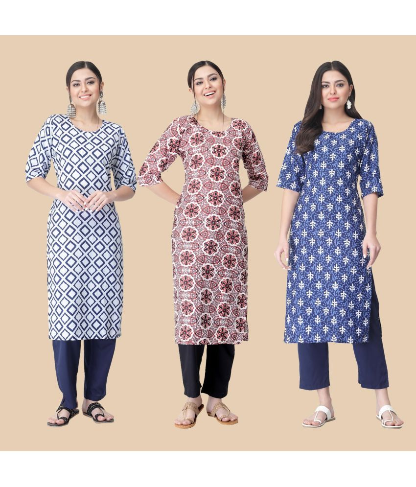     			1 Stop Fashion - Multicolor Crepe Women's Straight Kurti ( Pack of 3 )