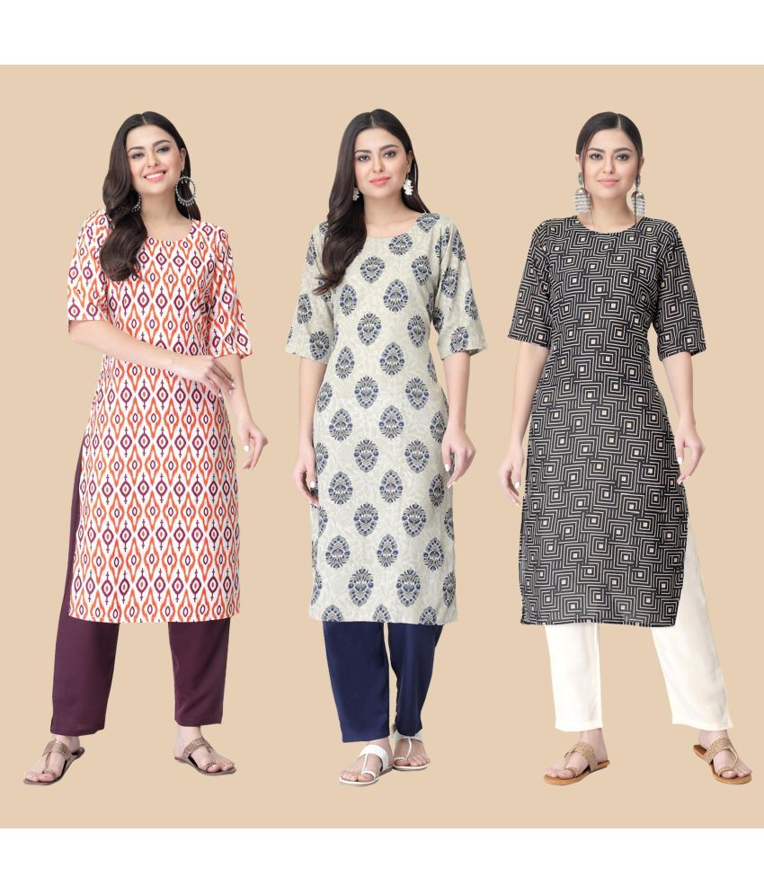     			1 Stop Fashion - Multicolor Crepe Women's Straight Kurti ( Pack of 3 )