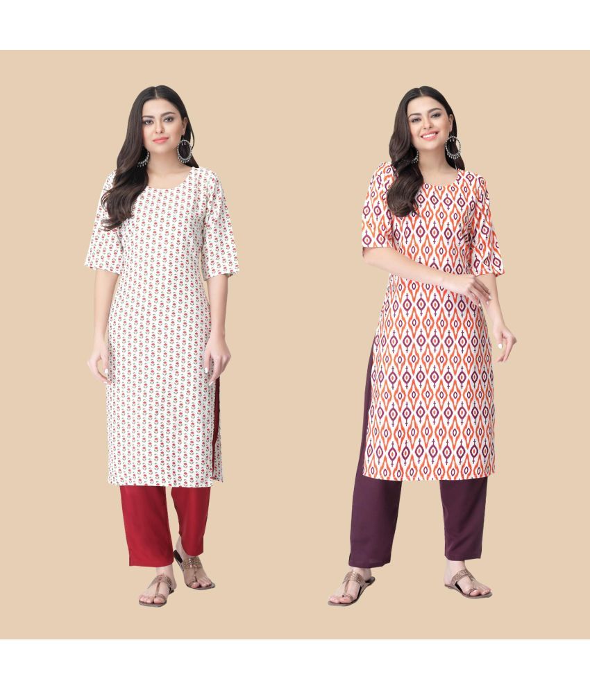     			1 Stop Fashion - Multicolor Crepe Women's Straight Kurti ( Pack of 2 )