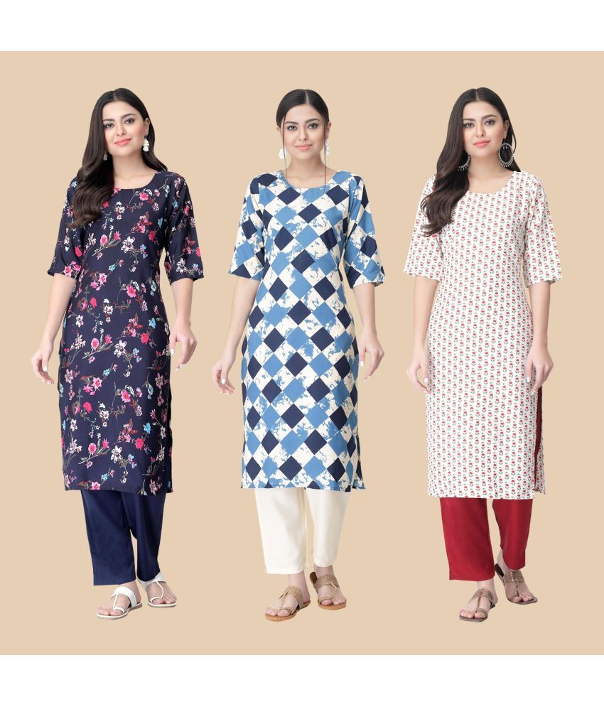     			1 Stop Fashion - Multicolor Crepe Women's Straight Kurti ( Pack of 3 )