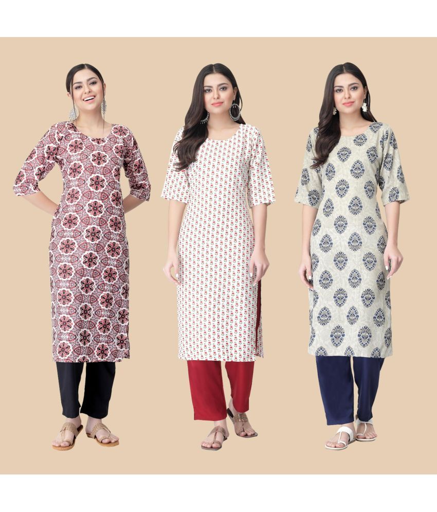     			1 Stop Fashion - Multicolor Crepe Women's Straight Kurti ( Pack of 3 )