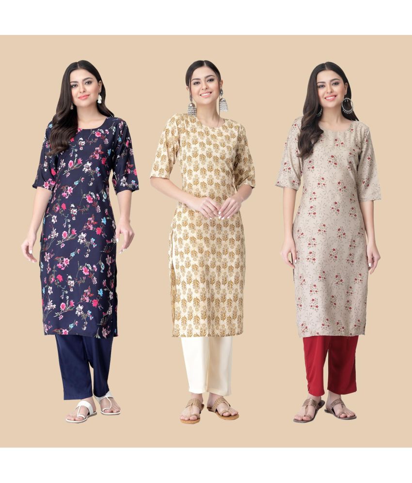     			1 Stop Fashion - Multicolor Crepe Women's Straight Kurti ( Pack of 3 )