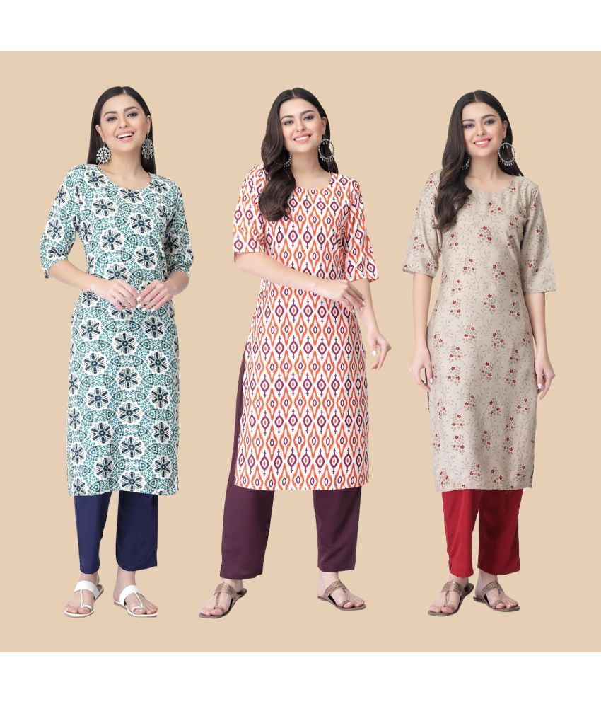     			1 Stop Fashion - Multicolor Crepe Women's Straight Kurti ( Pack of 3 )