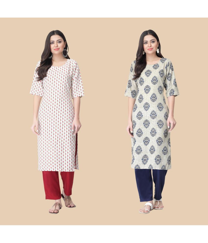     			1 Stop Fashion - Multicolor Crepe Women's Straight Kurti ( Pack of 2 )