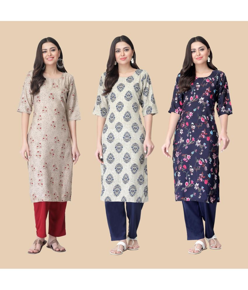     			1 Stop Fashion - Multicolor Crepe Women's Straight Kurti ( Pack of 3 )