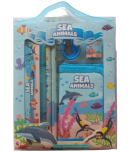 2333 YESKART -6PC   BLUE SEA ANIMAL STATIONERY SET( PACK OF 1) The set includes  two pencils, 1eraser, 1 sharpener , 1 WALLET. and a Scale  all printed with your favourite characters. Just unpackaged your stationery set, &  Start home work