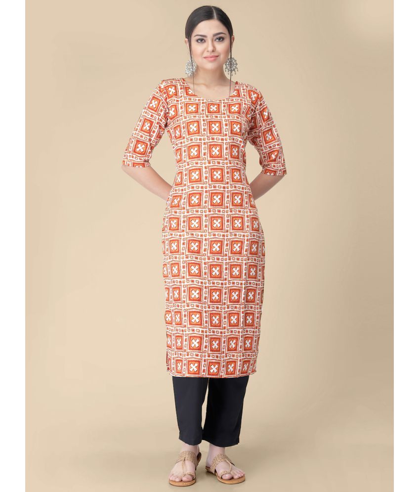     			Etnicbasket - Orange Crepe Women's Straight Kurti ( Pack of 1 )