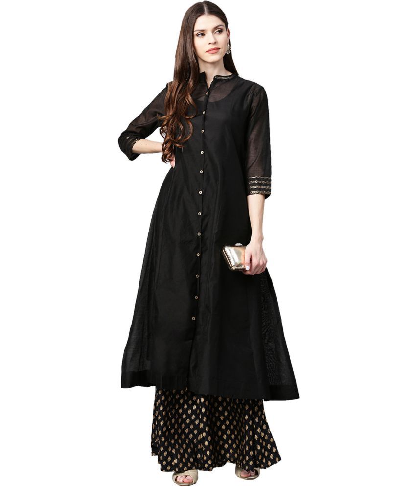     			Juniper - Black Chanderi Women's Front Slit Kurti ( Pack of 1 )