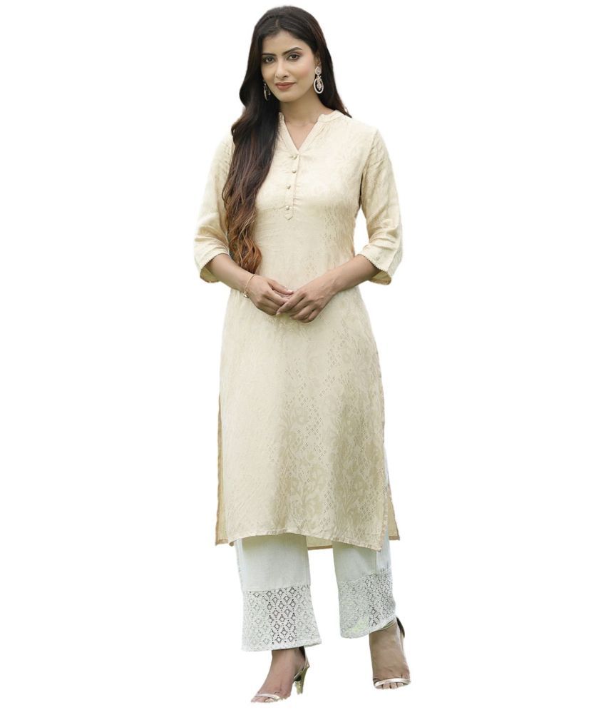     			Juniper - Off White Rayon Flex Women's Straight Kurti ( Pack of 1 )