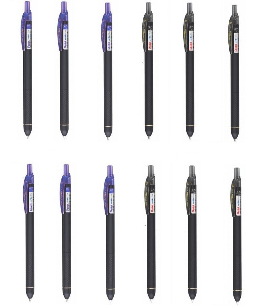     			Pentel Energel Click Bl-437R 6 Blue + 6 Black Ink Color Roller Ball Pen (Pack Of 12, Blue + Black)