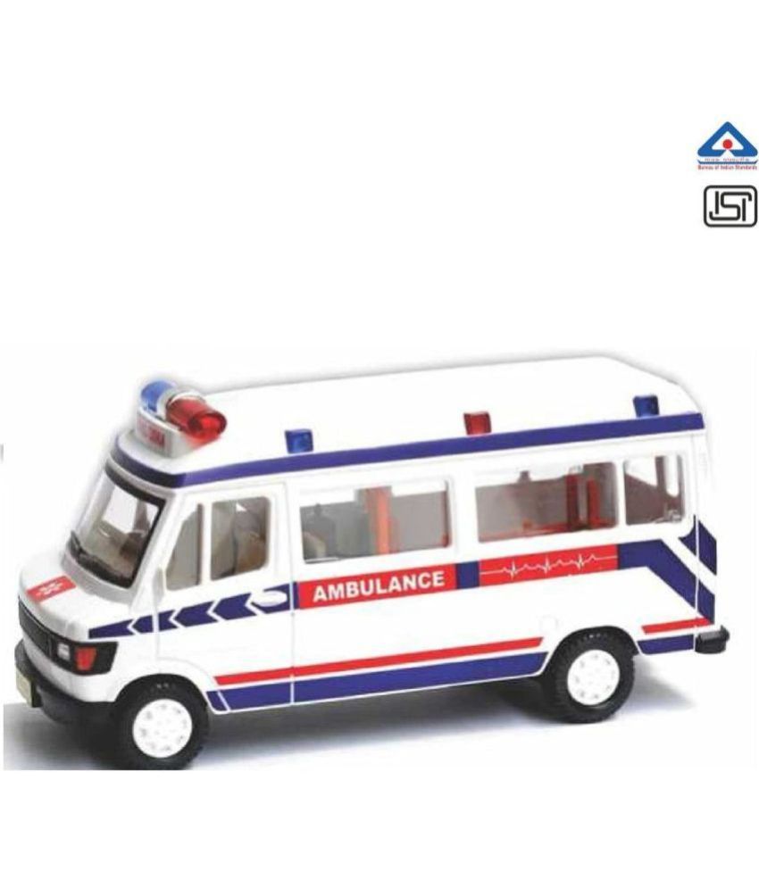     			THRIFTKART - Ambulance Toy with Openable Tail Gate Detachable Stretcher Pull Back Action, White