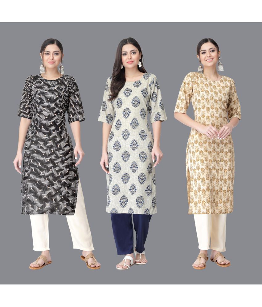     			Etnicbasket - Multicolor Crepe Women's Straight Kurti ( Pack of 3 )