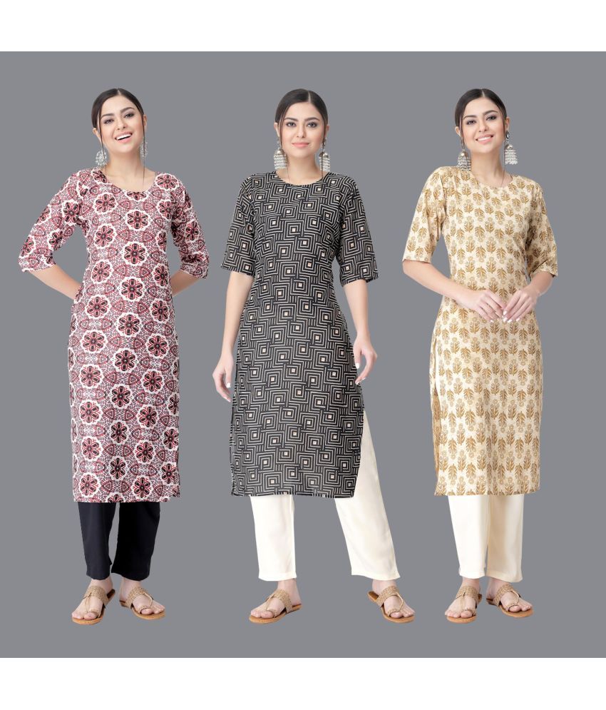     			Etnicbasket - Multicolor Crepe Women's Straight Kurti ( Pack of 3 )