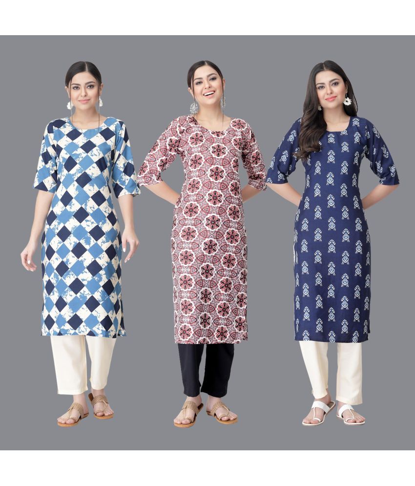     			Etnicbasket - Multicolor Crepe Women's Straight Kurti ( Pack of 3 )