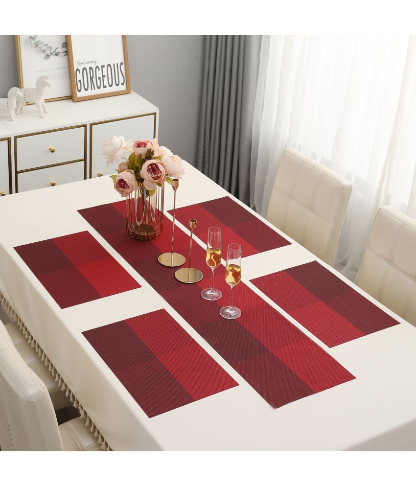     			HOKIPO PVC 4 Seater Table Runner & Mats ( 135 cm x 30 cm ) Set of 5 - Red