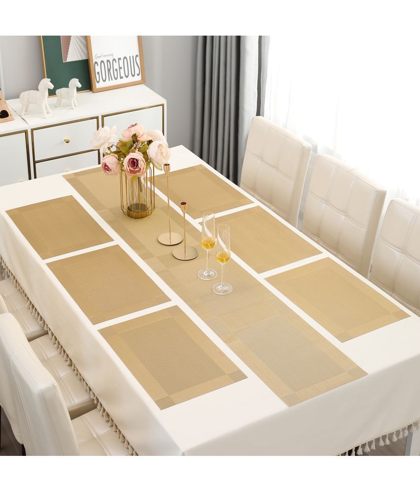     			HOKIPO PVC 6 Seater Table Runner & Mats ( 180 cm x 30 cm ) Set of 7 - Gold