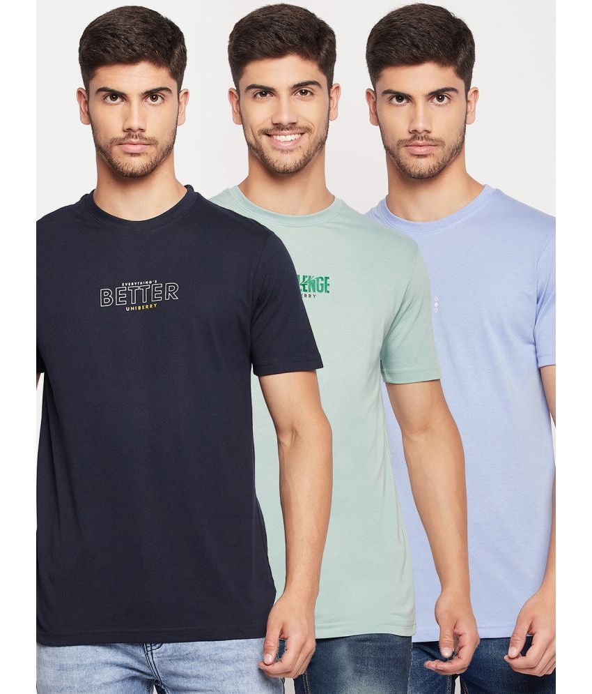     			UNIBERRY - Sea Green Cotton Blend Regular Fit Men's T-Shirt ( Pack of 3 )
