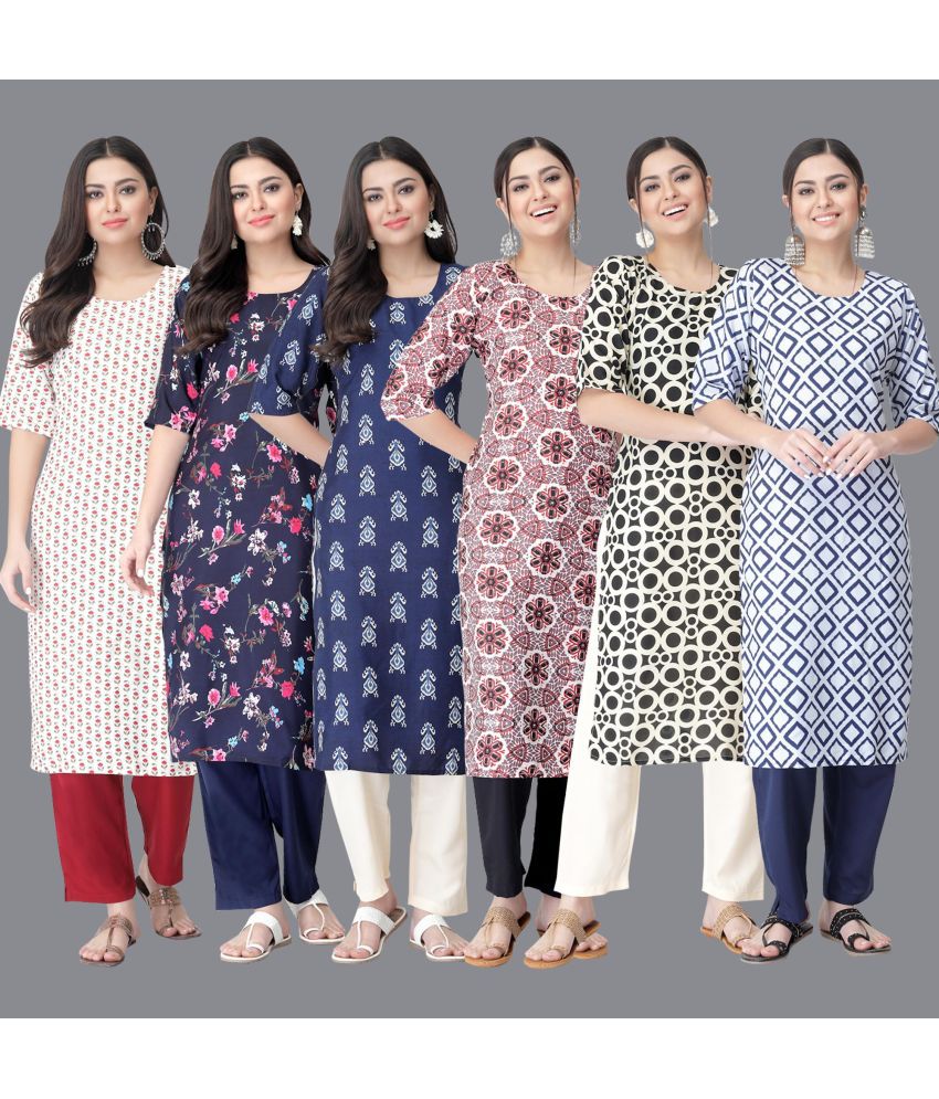     			Ethnicbasket - Multicolor Crepe Women's Straight Kurti ( Pack of 6 )