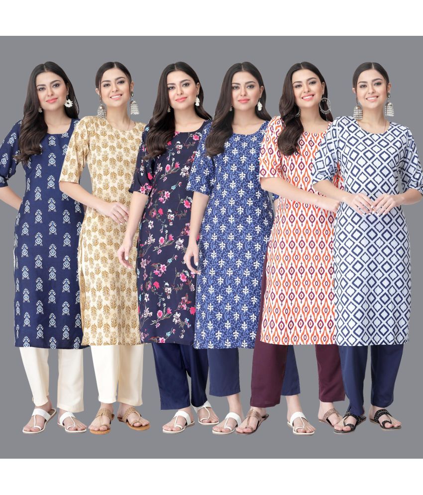     			Ethnicbasket - Multicolor Crepe Women's Straight Kurti ( Pack of 6 )