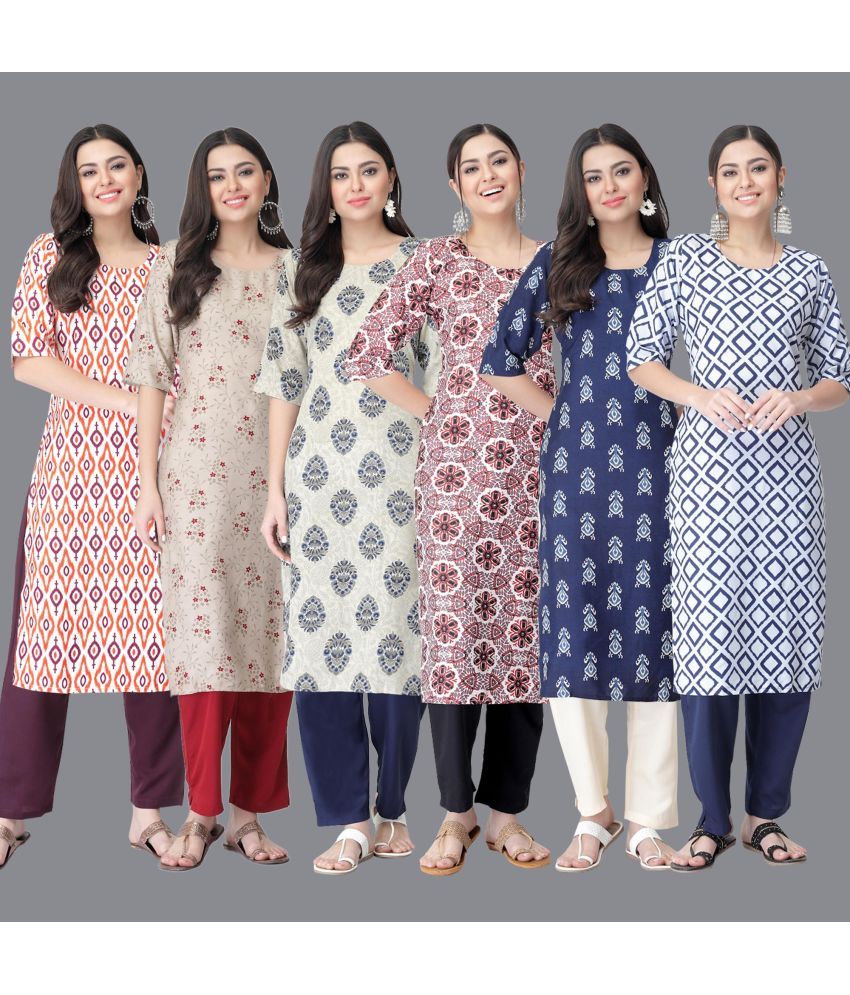     			Ethnicbasket - Multicolor Crepe Women's Straight Kurti ( Pack of 6 )