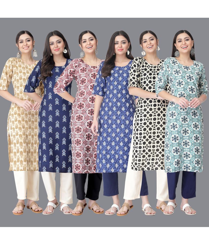     			Ethnicbasket - Multicolor Crepe Women's Straight Kurti ( Pack of 6 )