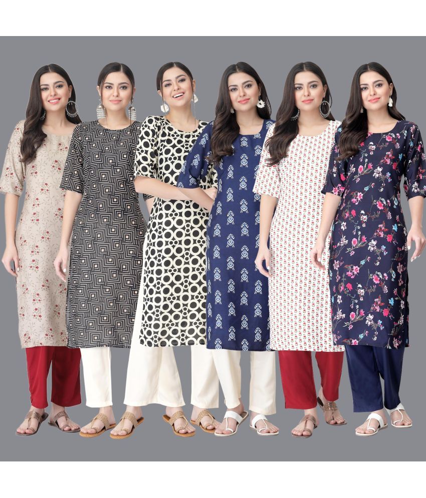     			Ethnicbasket - Multicolor Crepe Women's Straight Kurti ( Pack of 6 )