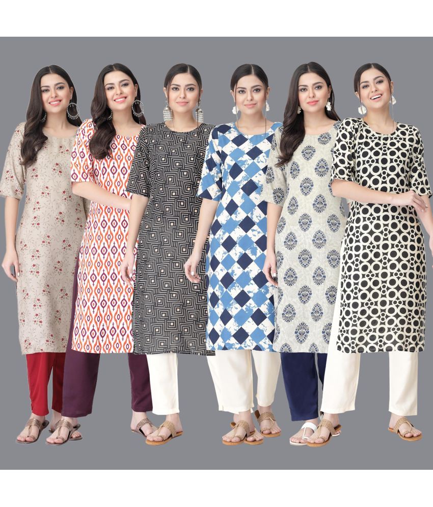     			Ethnicbasket - Multicolor Crepe Women's Straight Kurti ( Pack of 6 )