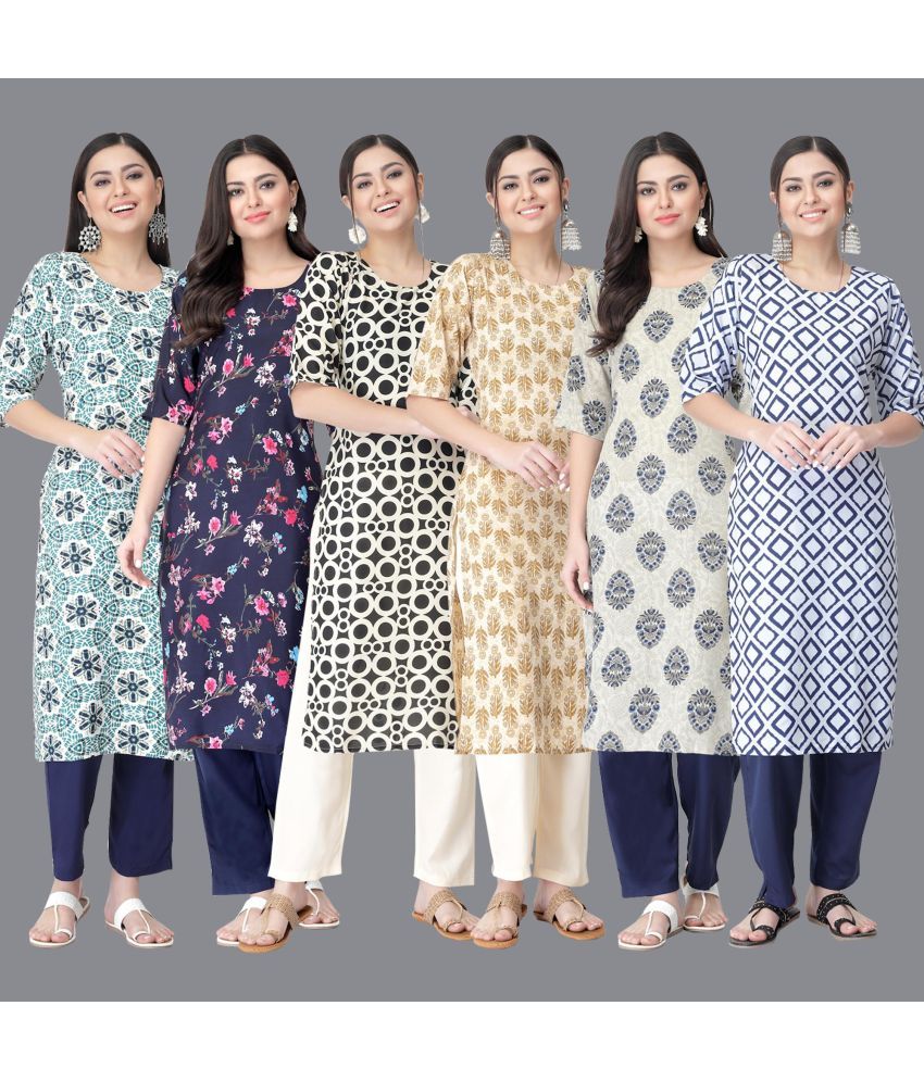     			Ethnicbasket - Multicolor Crepe Women's Straight Kurti ( Pack of 6 )