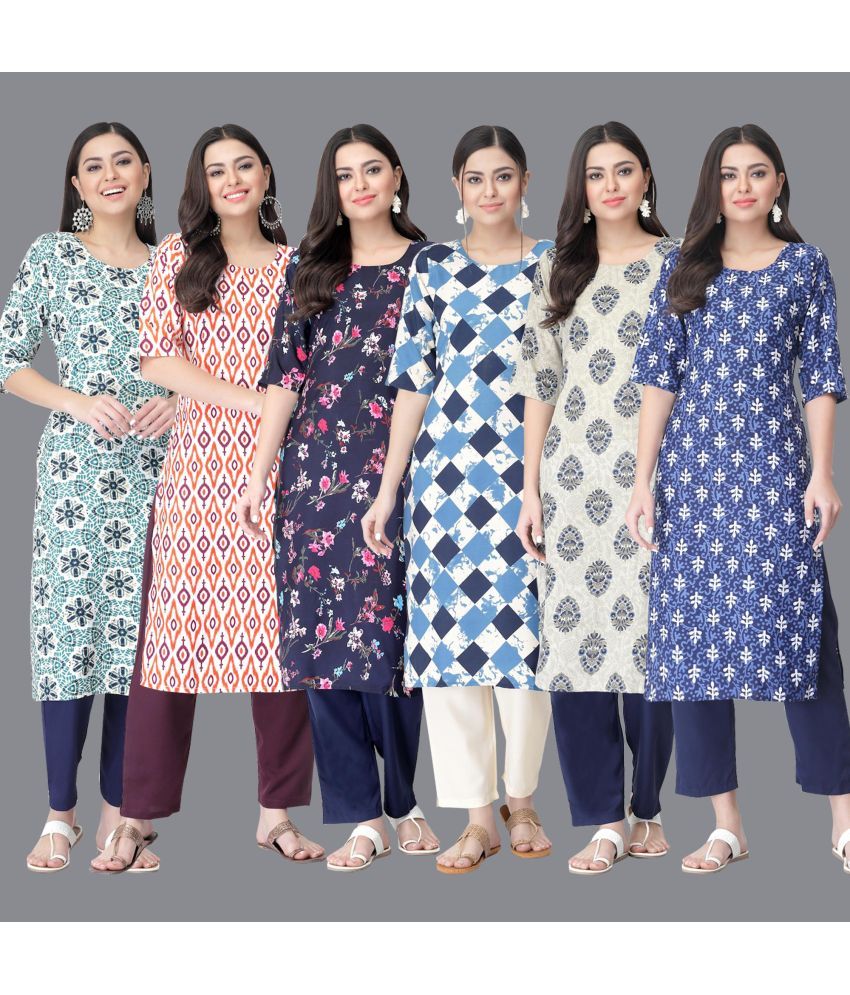     			Ethnicbasket - Multicolor Crepe Women's Straight Kurti ( Pack of 6 )