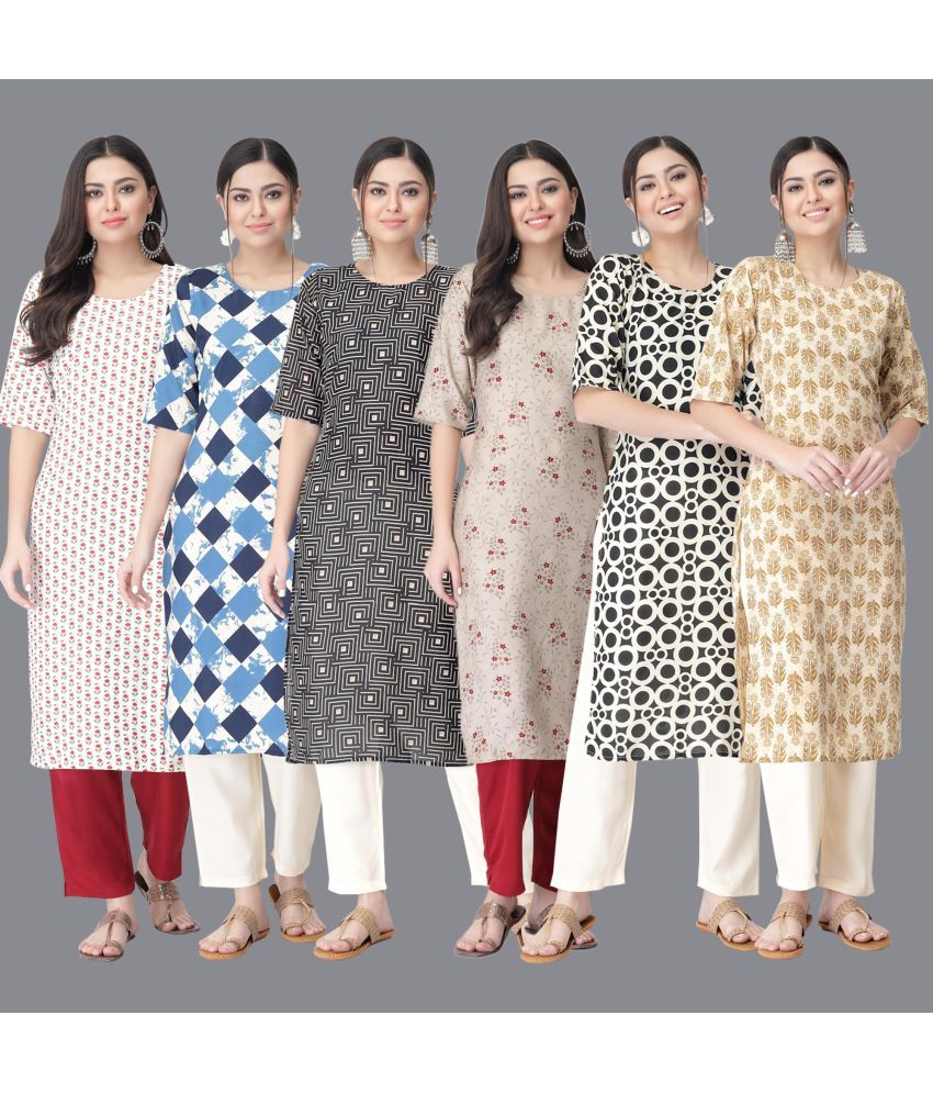     			Ethnicbasket - Multicolor Crepe Women's Straight Kurti ( Pack of 6 )