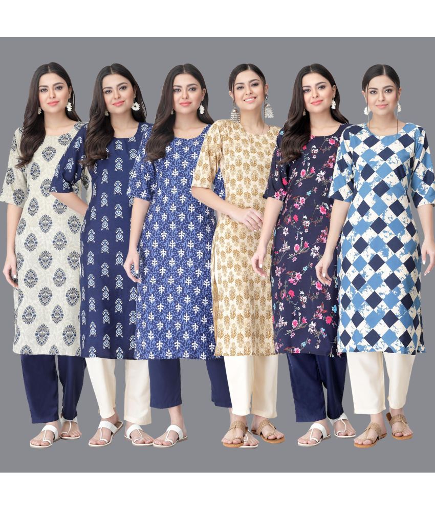     			Ethnicbasket - Multicolor Crepe Women's Straight Kurti ( Pack of 6 )