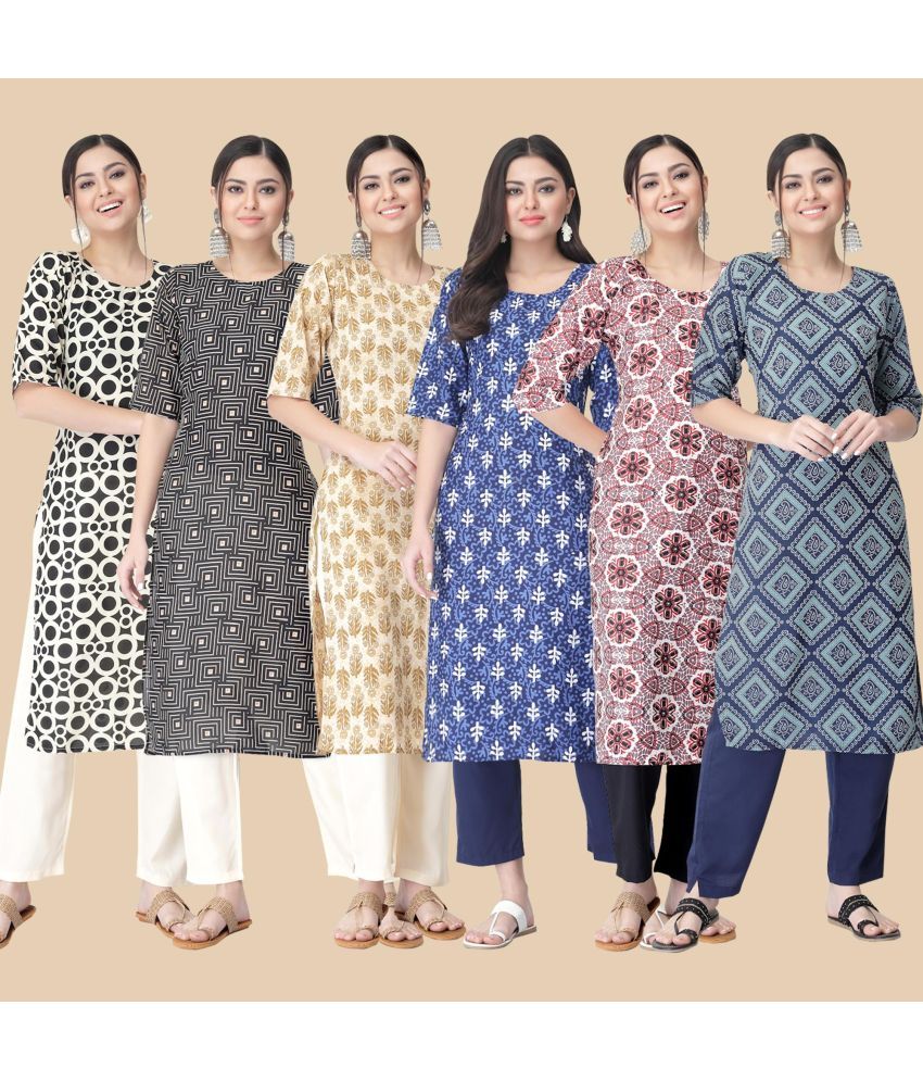     			1 Stop Fashion - Multicolor Crepe Women's Straight Kurti ( Pack of 6 )