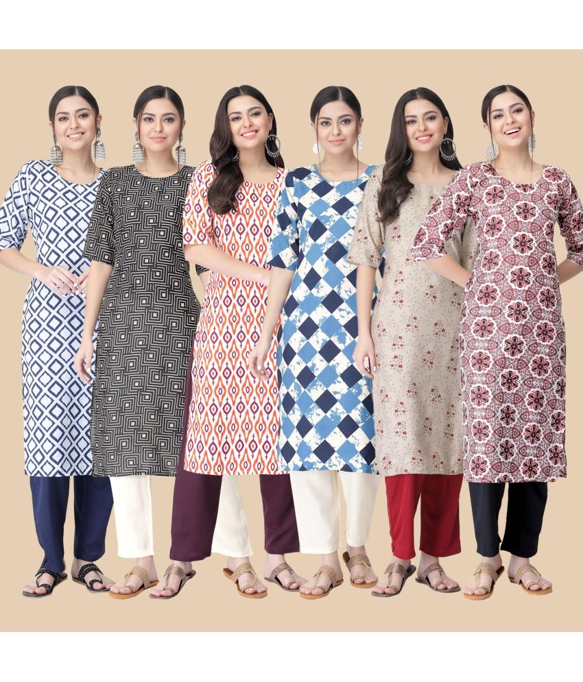     			1 Stop Fashion - Multicolor Crepe Women's Straight Kurti ( Pack of 6 )