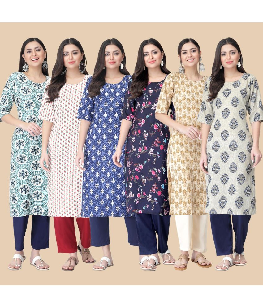     			1 Stop Fashion - Multicolor Crepe Women's Straight Kurti ( Pack of 6 )