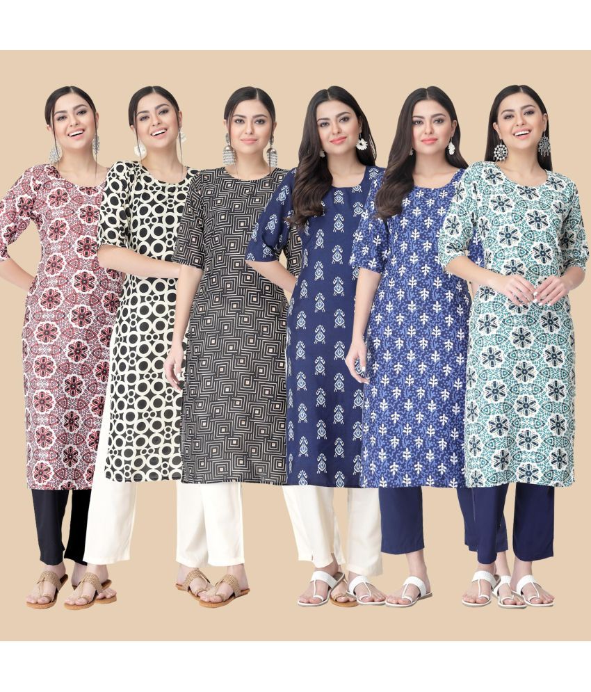     			1 Stop Fashion - Multicolor Crepe Women's Straight Kurti ( Pack of 6 )