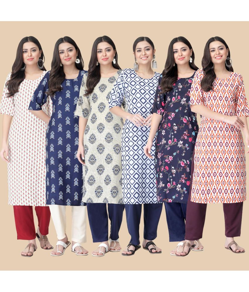     			1 Stop Fashion - Multicolor Crepe Women's Straight Kurti ( Pack of 6 )