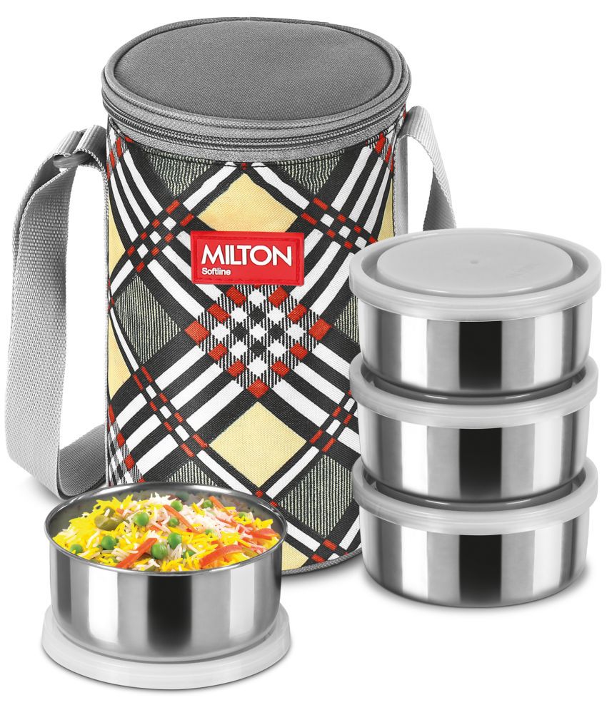     			Milton Steel Treat 4 Stainless Steel Tiffin, 4 Containers, 280 ml Each with Jacket, Yellow | Light Weight | Easy to Carry | Leak Proof | Food Grade | Dishwasher Safe