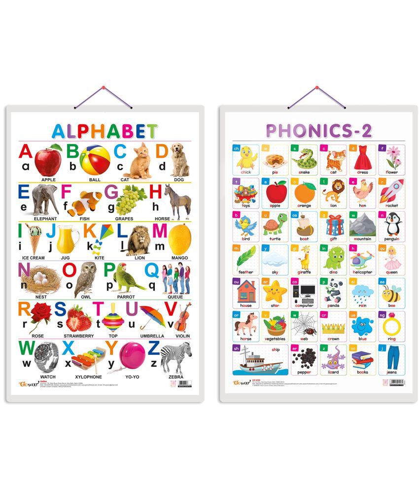     			Set of 2 Alphabet and PHONICS - 2 Early Learning Educational Charts for Kids | 20"X30" inch |Non-Tearable and Waterproof | Double Sided Laminated | Perfect for Homeschooling, Kindergarten and Nursery Students
