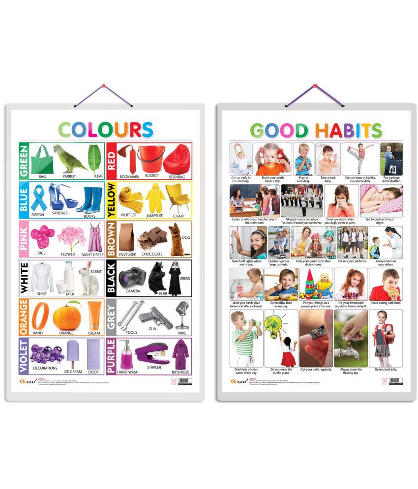     			Set of 2 Colours and Good Habits Early Learning Educational Charts for Kids | 20"X30" inch |Non-Tearable and Waterproof | Double Sided Laminated | Perfect for Homeschooling, Kindergarten and Nursery Students
