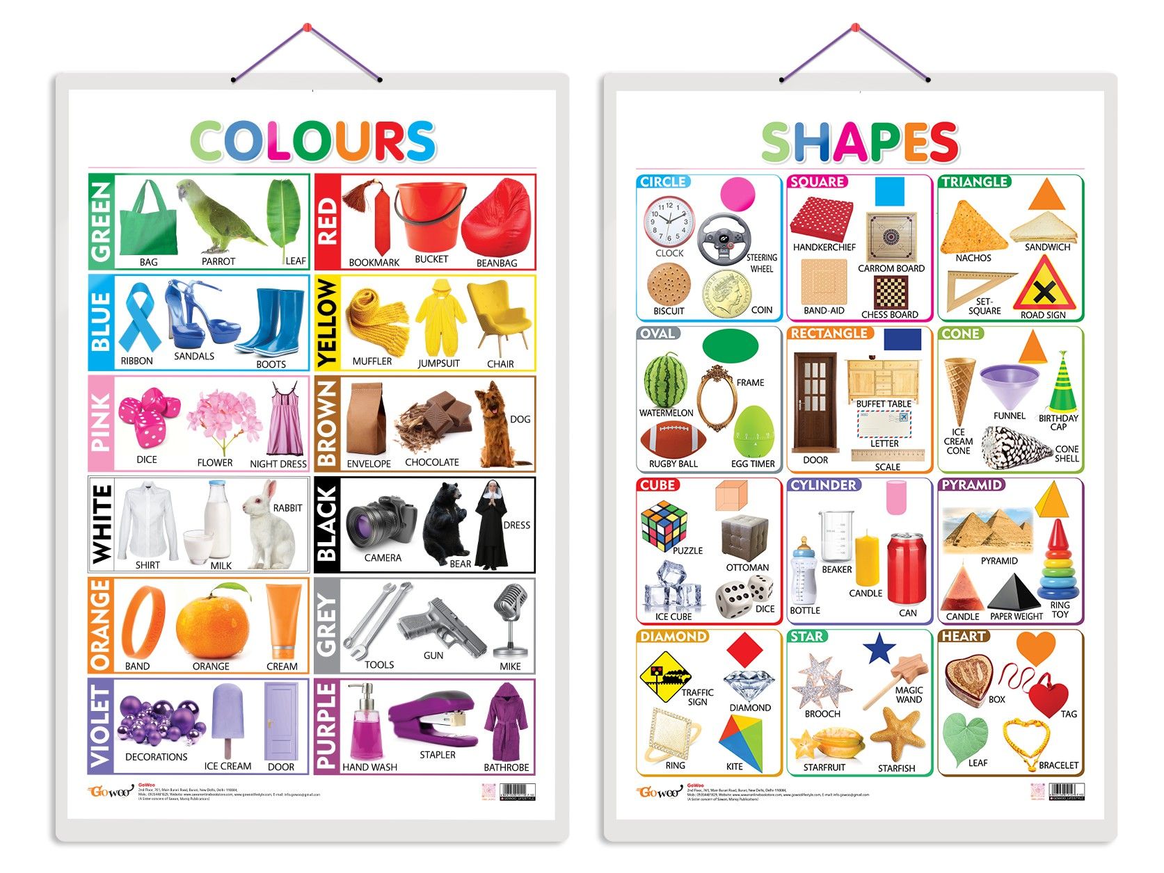     			Set of 2 Colours and Shapes Early Learning Educational Charts for Kids | 20"X30" inch |Non-Tearable and Waterproof | Double Sided Laminated | Perfect for Homeschooling, Kindergarten and Nursery Students